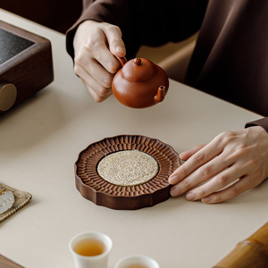 Walnut Wood Lace <b>Tea</b> <b>Tray</b> Teapot Holder Zen-inspired <b>Tea</b> Ceremony Accessory High-end Brewing Mat - Product Image 1
