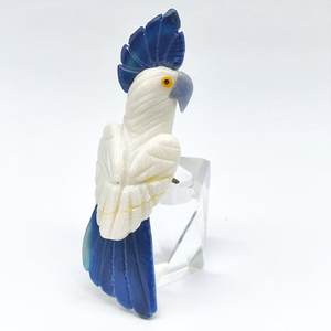 Agate bleue dentelle/Calcite blanche/Agate bleue taille L, sculpture de perroquet BJ2656 - Product Image 1