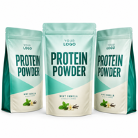 Sachet d'emballage personnalisé pour poudre protéinée menthe vanille, vert sarcelle, pochette souple refermable pour poudre nutritionnelle