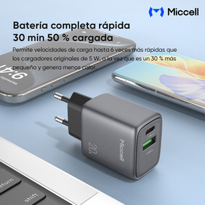 Cargador de Pared Compacto Miccell USB-C de 20 W con <span class=keywords><strong>Dos</strong></span> Puertos y Carga Rápida PD para iPhone y Laptops - Product Image 5