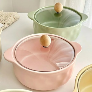 Bol à soupe de nouilles instantanées en céramique de haute qualité, rond, 900 ml, avec couvercle, à double anse, finition mate, pour micro-ondes, en gros - Product Image 4