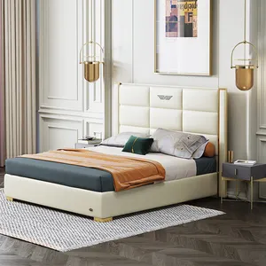 Роскошная мебель в современном дизайне, наборы постельных принадлежностей для спальни из натуральной кожи на платформе