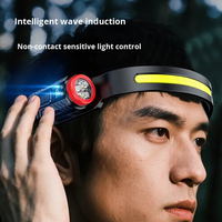 Linterna Frontal Súper Brillante con Sensor de Inducción y Doble Cabezal COB Recargable para Camping, con Ajuste de Intensidad y Función de Advertencia