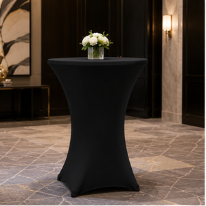 Black Cocktail Spandex Table Cover <b>Round</b> Highboy Stretch Fitted <b>Tablecloth</b> For Event Rental Lounge - Product Image 1