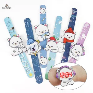 New Cute Cartoon Bear Digital Kids Watch Silicone Rubber LED Snap Bracelet Watch 3D Design Slap Gift Toys Analog Watch