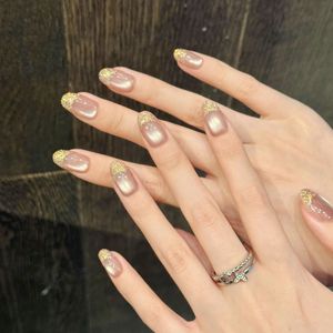 ArtWo Original Golden Years Advanced Handmade Phototherapy Armor 10pcs Nail Pink Cat's Eye Aurora French Simple Design Resin - Product Image 2