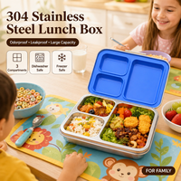 Edelstahl 3-Fach Bento-Box 1240ml Auslaufsicher Luftdicht BPA-Frei Lebensmittel-Aufbewahrungsbehälter für Kinder