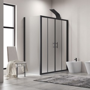 Box Doccia Kamalu KFN6000SN 70x170 con Doppia Porta Scorrevole, Telaio Nero, Vetro Smerigliato, Piatto Rettangolare Impermeabile per Bagno 6mm - Product Image 1