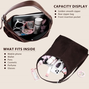 Boshiho High Quality Women Suede Bags Leather Slouchy Adjustable Strap Hobo <b>Tote</b> Bag Shoulder Purse <b>Zip</b> Handbag - Product Image 3