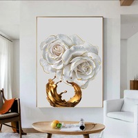 Affiche abstraite éclaboussure d'encre dorée rose blanche, peinture végétale d'art nordique, tableau mural moderne, décoration de salon, papier