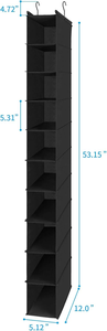 10-Compartment Black Hanging <b>Shoe</b> Organizer Fabric <b>Storage</b> Bag With Plastic for Bedroom Closet Bedding <b>Space</b> <b>Saving</b> - Product Image 2