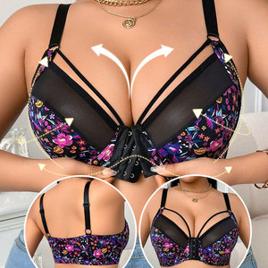 <span class=keywords><strong>Reggiseno</strong></span> con Chiusura Frontale per Donna, Coppa Sottile Anti-Cedimento, <span class=keywords><strong>Senza</strong></span> Imbottitura, <span class=keywords><strong>Minimizer</strong></span> Stampato ad Alto Supporto, Taglie Forti - Product Image 4
