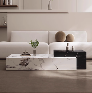 2026 意大利豪华现代简约高端咖啡桌套装，橡木材质，配石板和大理石，适合家庭客厅 - Product Image 4