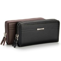 Dompet genggam kulit PU trendi untuk pria, dompet genggam kulit PU dengan lapisan ganda, dompet penyimpan kartu modis untuk pria