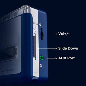 Reproductor de Casetes Portátil USB Ligero, Grabador Azul con Auto Reverse, Compatible con Micrófono/Auriculares de 4.2 y 3.5 mm - Product Image 4