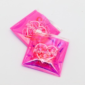 Luxury <b>Small</b> 6x6cm pink Pvc Holographic Plastic Zipper <b>Bag</b> with <b>White</b> logo for Jewels Jewelry Accessories Packaging Zip Pouch - Product Image 2