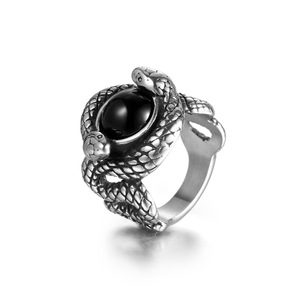 Anillo Doble de Serpiente con Engaste de Gema Negra, Joyería de Moda para Hombre SA1144 - Product Image 1