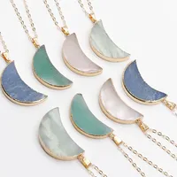 Pendentif en forme de croissant plaqué or avec pierre précieuse naturelle, cristal de guérison, connecteur à simple anse, collier lune pour femme, cadeau tendance