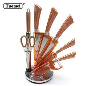 TUOMEI Chất Lượng Cao 8 Cái Dao Nhà Bếp Thiết Lập Mô Hình Sao Hollow Xử Lý Knife Set Với Acrylic Knife <span class=keywords><strong>Block</strong></span> Trong Hộp Đầy Màu Sắc - Product Image 2