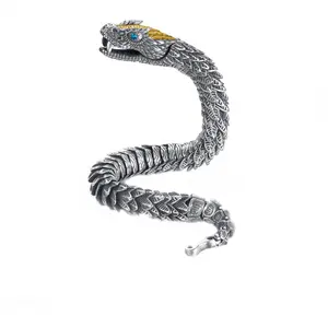 Pulseira Hiphop Snake masculina personalidade retrô coleção nível do zodíaco pulseira de prata esterlina S925 cobra