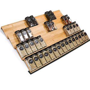 Bamboo Drawer Style Spice Rack <b>Tray</b> Three Tier Seasoning Organizer <b>Storage</b> <b>Trays</b> For Kitchen Cabinet Space Saving - Product Image 1