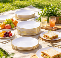 Assiettes en plastique jetables sans BPA, bordure dorée, assiettes rondes classiques en plastique pour la décoration de table de mariage, fête d'anniversaire