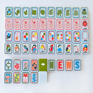 Mahjong Americano Botanico con Pappagalli, Ginkgo, Fiori Selvatici e Uccelli Colorati, a Quattro Strati in Acrilico, Verde Arancione a Righe, per Uccellini Carini - Product Image 2