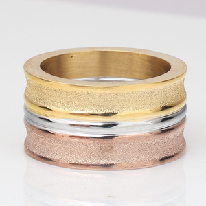 Stainless Steel Frosted <b>Ring</b> 12mm Matte Tricolor Geometric Design Women's Fashion Jewelry Gift - Product Image 4