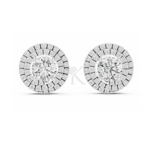 Boucles d'oreilles clous en diamant de laboratoire rond à double halo concentrique avec fermoirs à vis sécurisés, bijoux fins élégants et minimalistes - Product Image 3