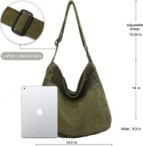 Sac fourre-tout en toile personnalisé grande capacité multi-poches, sac à bandoulière Hobo décontracté pour femmes et hommes, sac messager pour l'été - Product Image 2