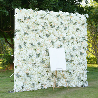 S-A7466 Mur de fleurs artificielles 5D en roses blanches et hortensias, rideau enroulable, toile de fond pour événements, fêtes, mariages, accessoire de décoration