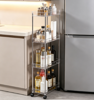 Chariot de rangement roulant fin en acier inoxydable à trois niveaux pour cuisine, salle de bain, épices et aliments – Design moderne et écologique