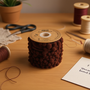 Nastro Ilan Pom Pom Larghezza 2 Cm, 1M, Colore Caffè, per Decorazioni Artigianali - Product Image 2