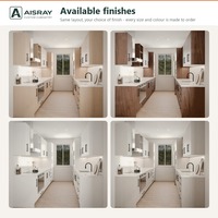 Meubles de cuisine en mélamine au design contemporain, configuration en U, options de rangement coulissants et commandes sur mesure