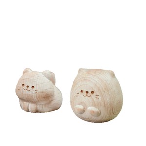 Happy Cat Cute Desktop Healing Accessories Beechwood Creative Wood Carving <b>Small</b> <b>Ornaments</b> 4pcs Home Office Study Decor - Product Image 5