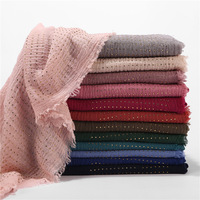 Hijab Muslim Polos Bahan Polyester Kerut dengan Hiasan Rhinestone Berkilau, Selendang Kerut, Kerudung Wanita Muslim