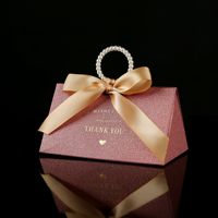 Sac cadeau de mariage scintillant champagne, boîte à bonbons nuptiale avec poignée perlée et nœud en satin, emballage de luxe pour fête de mariage/anniversaire
