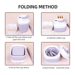 Tasse pliable portable en silicone de qualité alimentaire avec couvercle et paille, anti-fuite, compatible lave-vaisselle et micro-ondes, design moderne - Product Image 3