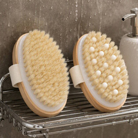 Brosse de massage exfoliante pour le corps en poils de sanglier naturels CF, lot de 2, avec manche ovale en bois, pour la douche et la baignoire