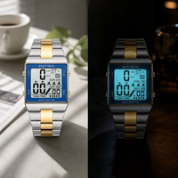 BESTWIN 325 Jam Tangan Digital Dial Persegi Sport LED Display Elektronik Lampu Latar Stopwatch Pria Hitung Mundur Tahan Air