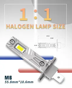 Lanseko nhà máy giá tốt nhất không quạt M6 H1 H3 1:1 Halogen Kích thước xe Led Đèn Pha Bóng đèn H1 H3 3000LM màu kép