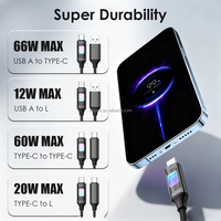 Câble de charge rapide USB-C lumineux RGB 60W avec gaine en nylon tressé pour iPhone, Android et tablette, câble de charge rapide tressé en nylon