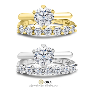 خاتم خطوبة مويسانيت من تيلولا بالجملة 3 قيراط، طقم خواتم زفاف للعرائس من الفضة عيار 925، طقم مجوهرات - Product Image 1