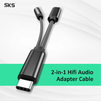 2-in-1 Typ-C Splitter Aluminiumgehäuse Nylon-Ummantelung USB-C Stecker auf 3,5mm Audio Typ-C Buchse Adapter für Telefon Gaming Live-Stream