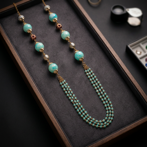 Stylish Trendy Antique Rose Gold Crystal & Rhinestone Beaded Mala Fine Chains <b>Necklace</b> - Product Image 5