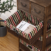 Shabby Chic Antikbraune Kommode Wohnzimmer-Aufbewahrungsschrank Sofa-Beistelltisch mit Korbgeflecht-Schublade