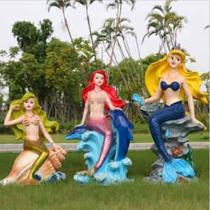 シェルに座っているカスタマイズされた屋外等身大樹脂彫刻人魚像 - Product Image 2