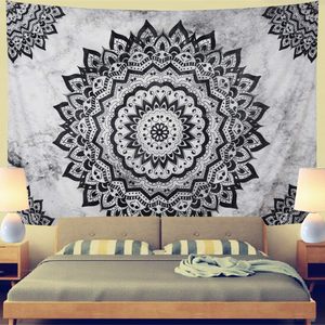 Tapiz de pared de Mandala para colgar en la pared Hippie psicodélico de flores bohemias en blanco y negro para decoración del hogar del dormitorio para Halloween - Product Image 2