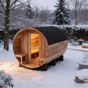 Sauna en bois de cèdre rouge patchwork pour 4 à 6 personnes, sauna en baril traditionnel à vapeur pour l'extérieur - Product Image 1