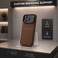 Étui en cuir véritable Crazy Horse pour iPhone 18 Pro Max avec anneau magnétique intégré, coque arrière de protection antichoc
